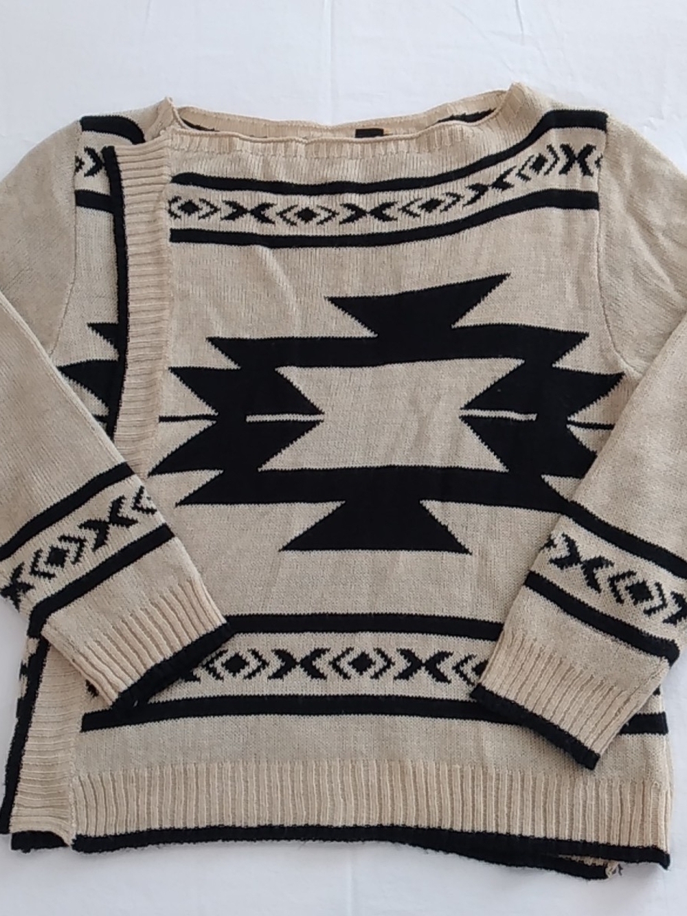 Beige Aztec Pattern Women's Open Cardigan Sweater, Southwestern Reancg Cabincore